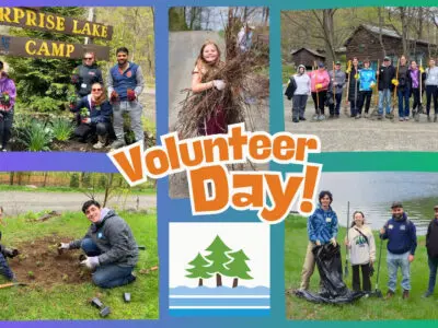 Images of families volunteering outside for SLC Volunteerday.