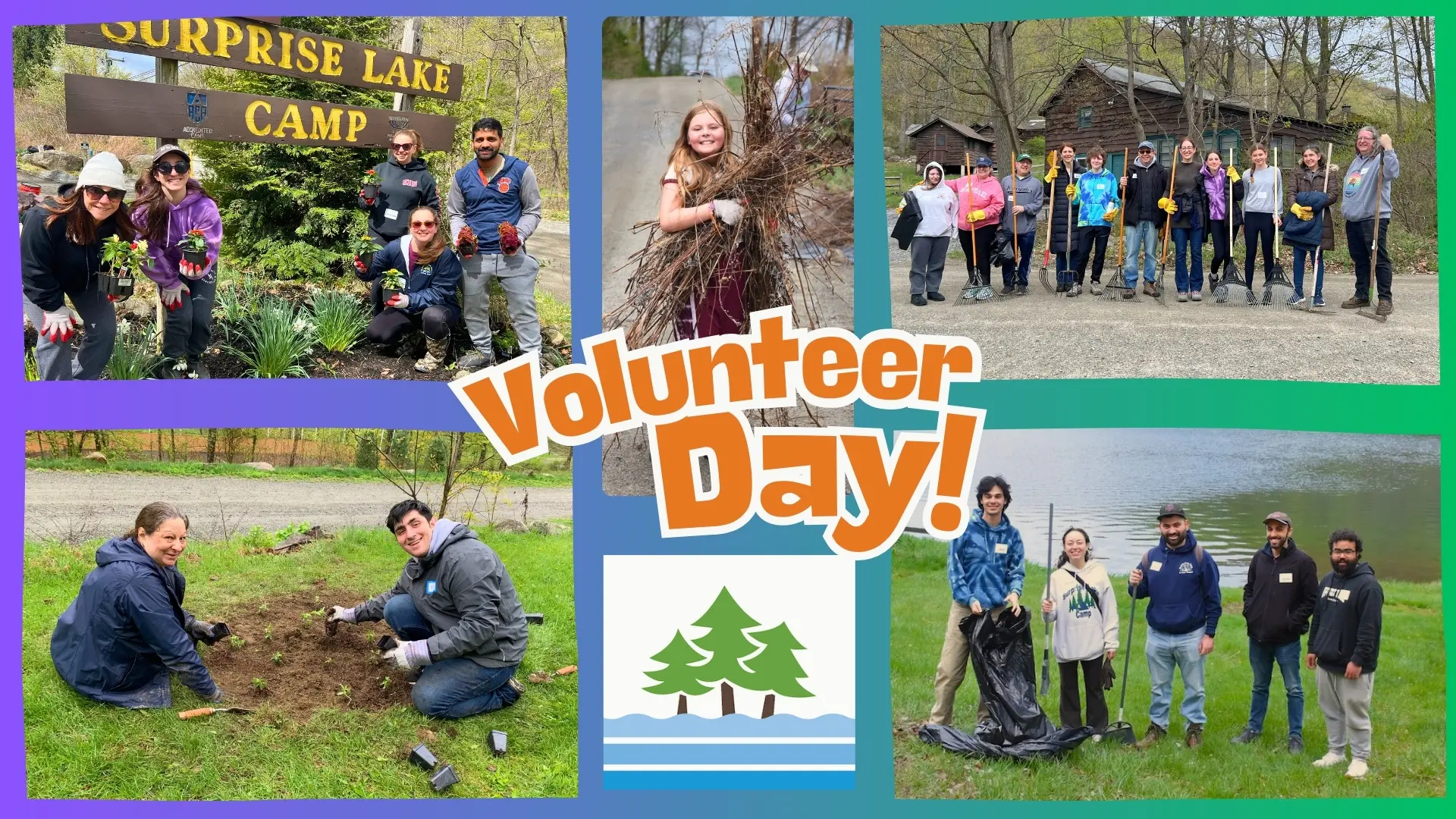 Images of families volunteering outside for SLC Volunteerday.